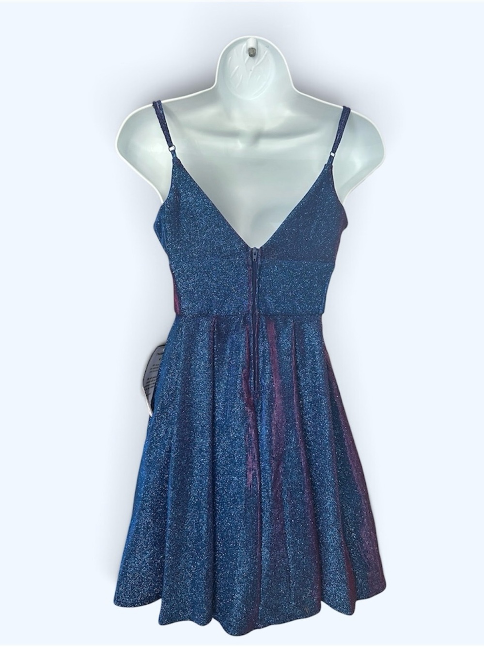 B Darlin' Size 3/4 Blue Sapphire Glitter-Knit Skater Party Mini Dress HOCO Prom - Picture 5 of 9